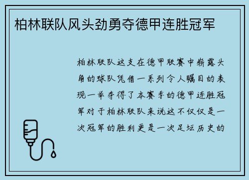 柏林联队风头劲勇夺德甲连胜冠军